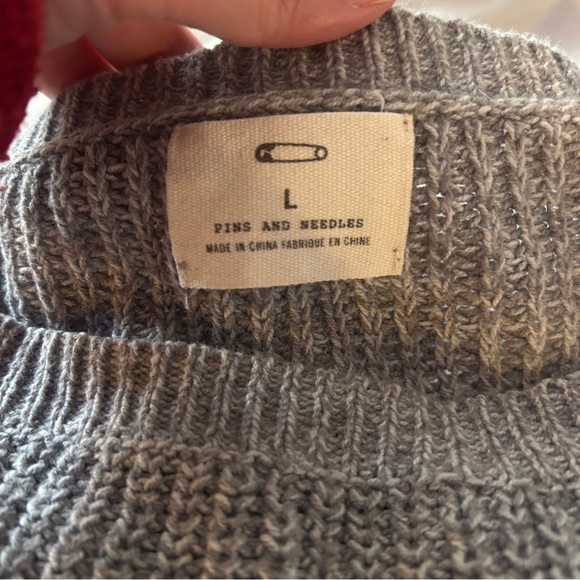 Anthro Pins & Needles Gray Long Sleeve Knit Sweater Dress White Lace Trim Large - Picture 9 of 12